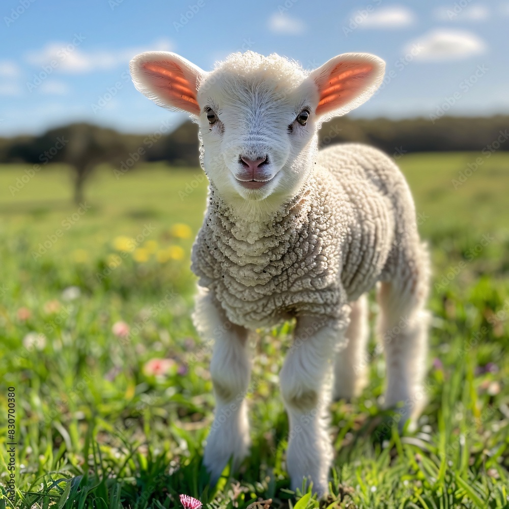 Fluffy Lamb Stands Alone in Pastoral Field Fluffy Lamb Stands Alone in Pastoral Field