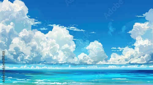 Landscape of the sea azure sea clear blue sky and fluffy clouds