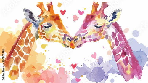 Watercolor Four of love couple giraffe vector style vector
