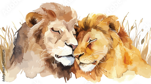 Watercolor Four of love couple lion vector style vector