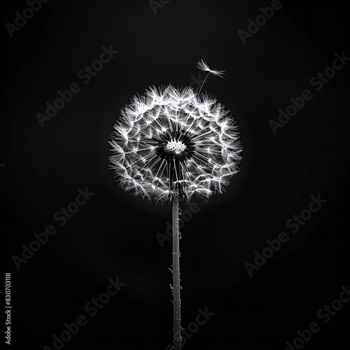 Lone Dandelion Seedhead  A Solitary Puff of Hope in a Dark Background