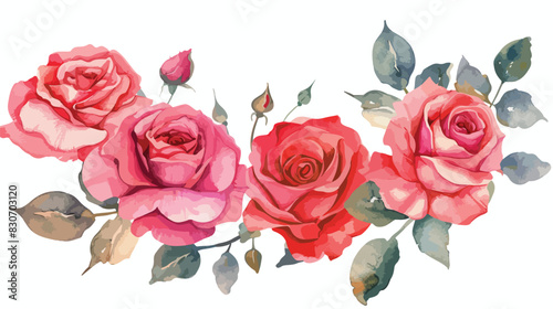 Watercolor Four of pink and red rose flower wreath vector