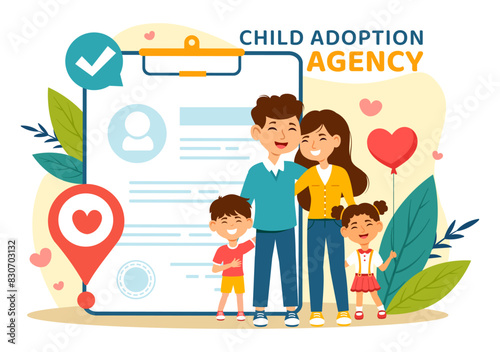 Child Adoption Agency Vector Illustration to Taking Kids to Be Raised and Educated with Love and Affection in a Flat Style Cartoon Background