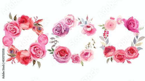 Watercolor Four of pink and red rose flower wreath vector