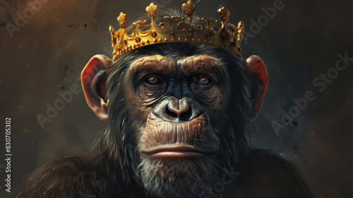 Portrait of a person King of apes wear a golden crown