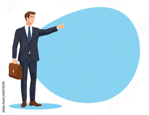 a man in a suit pointing at something