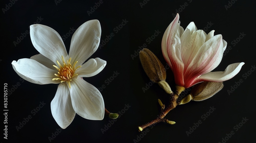 Magnolia stellata and Water Lily Latin name for Star magnolia and Water Lily flower bud Magnolia stellata and Water Lily Latin name for Star magnolia and Water Lily flower bud
