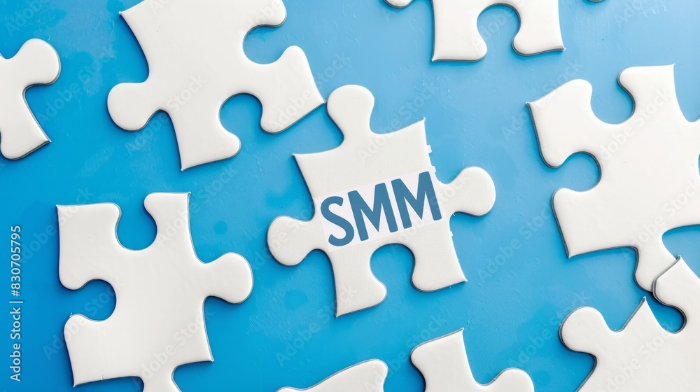 A white puzzle piece with the word SMM A white puzzle piece with the word SMM