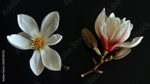 Magnolia stellata and Water Lily Latin name for Star magnolia and Water Lily flower bud photo