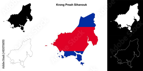 Krong Preah Sihanouk province outline map set photo