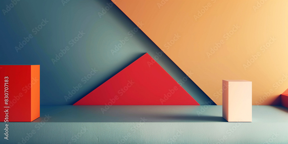 Obraz premium Geometric structure concept background poster. Composition of geometric shapes and planes. Digital illustration raster bitmap. AI artwork.