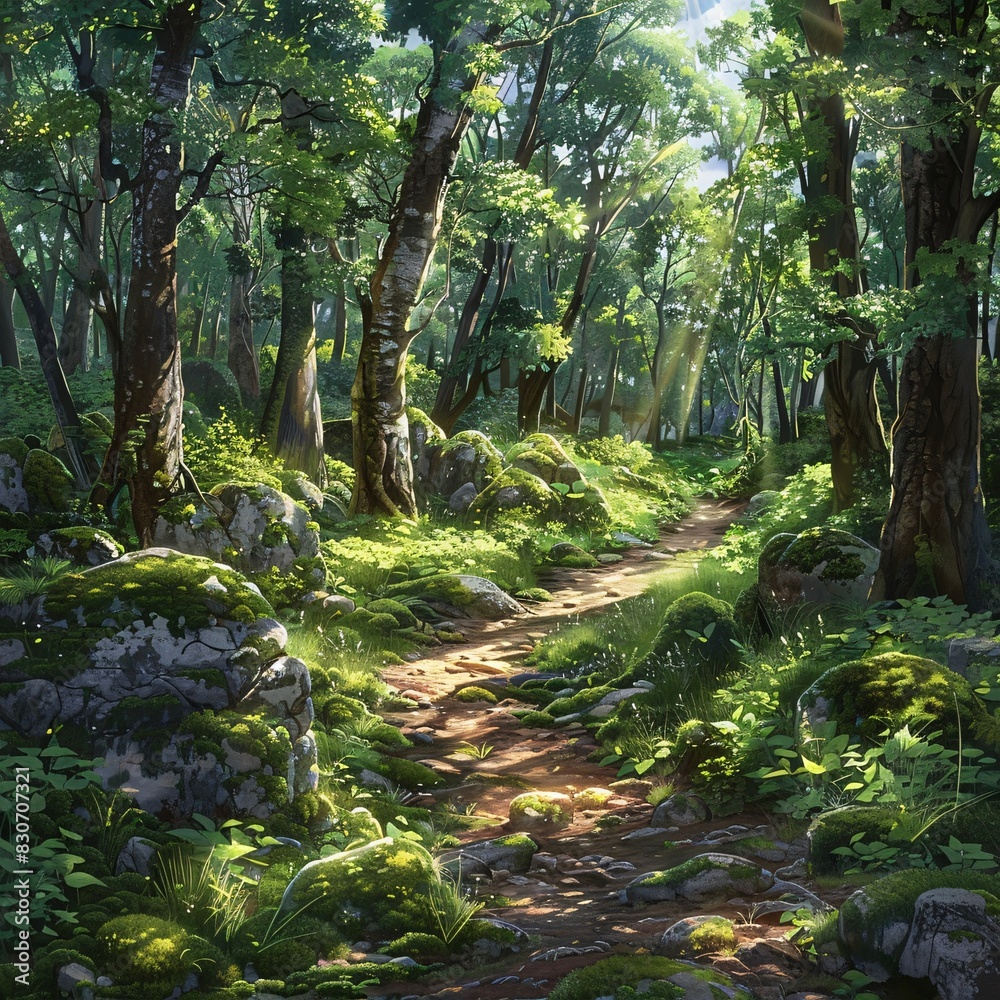 Fantasy Forest Path: A Sunlit Encounter with Nature Fantasy Forest Path: A Sunlit Encounter with Nature