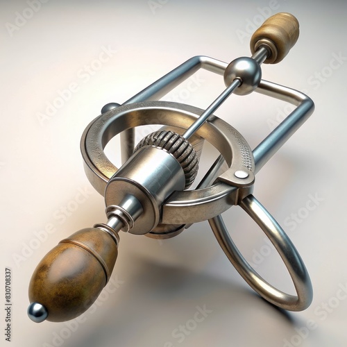 3D Render of a Vintage Hand-Crank Egg Beater, on isolated white background, Generative AI