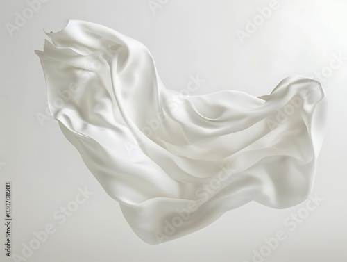 Floating elegant white fabric on a white background