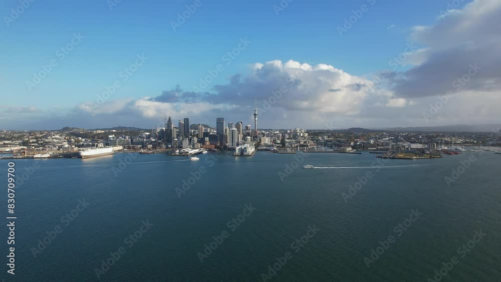 Aerial View Of Auckland CBD With Waitemata Harbour In The Foreground In New Zealand. Aerial View Of Auckland CBD With Waitemata Harbour In The Foreground In New Zealand.