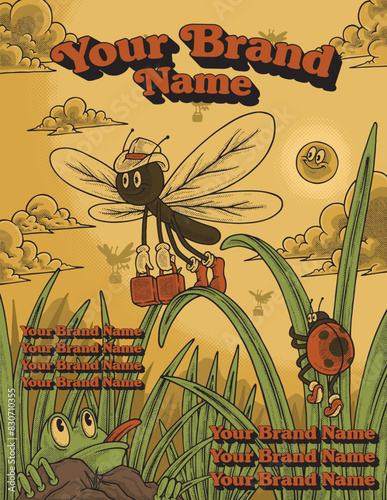 retro cartoon poster of afternoon view in the swamp