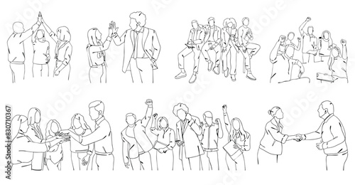 Continuous one line drawing of business teamwork, teamwork illustration, teamwork art