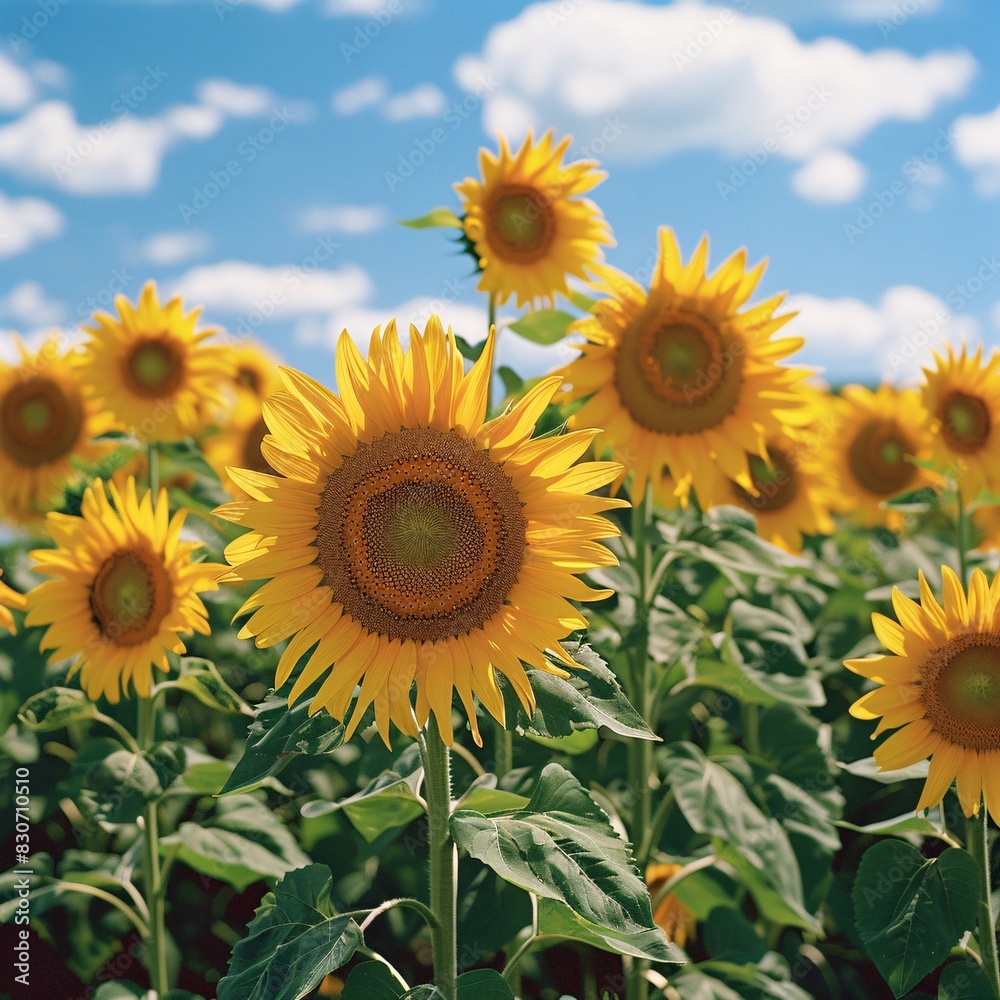 Vibrant Sunflower Field Under Clear Skies