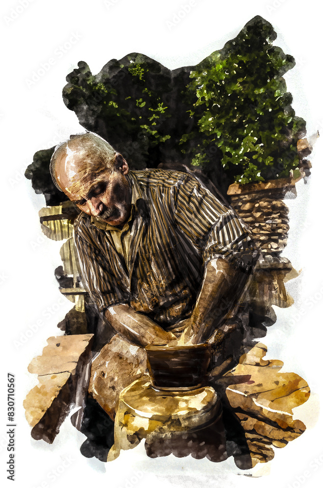 Fototapeta premium old man making ceramics, ceramic artist