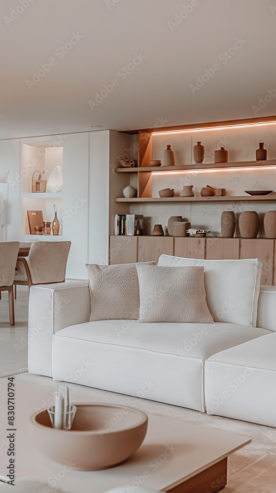 Modern, Minimalist Living Room with Neutral Tones and Elegant Furniture Modern, Minimalist Living Room with Neutral Tones and Elegant Furniture