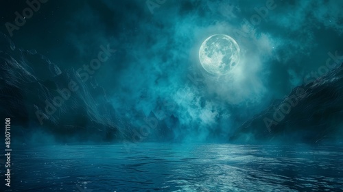 Moonlit Mirage by the Shores of the Mystic Azure Lake background  ai generated