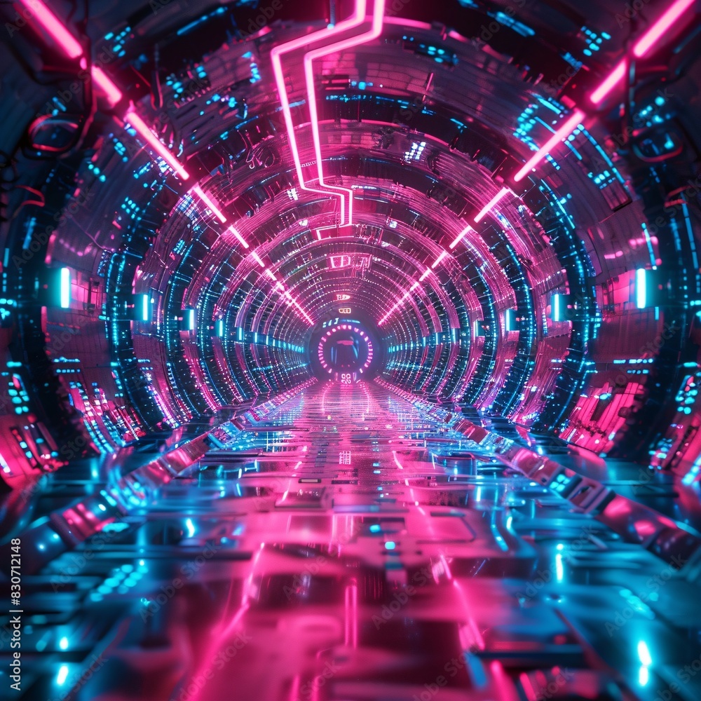 Vibrant Cybernetic Tunnel with Neon Lighting Vibrant Cybernetic Tunnel with Neon Lighting