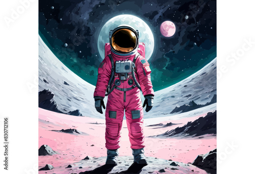 a painting of an astronaut standing on the moon