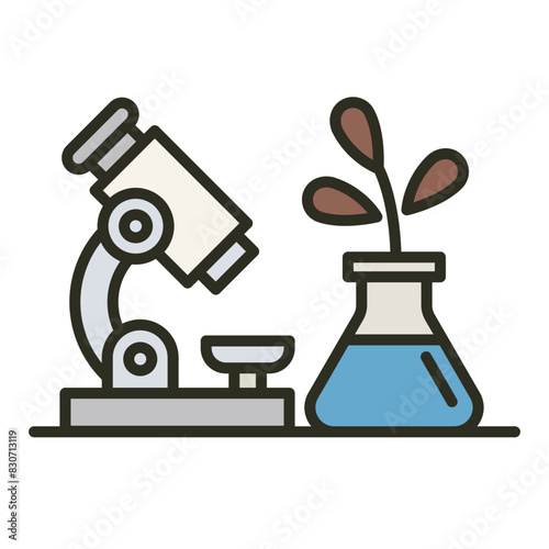 Science icon. Microscope with plant isolated icon. Vector illustration