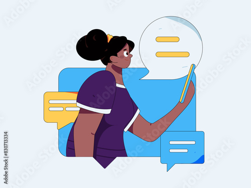 Virtual characters social communication concept business flat vector hand drawn illustration
