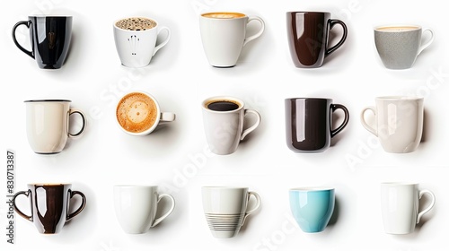 collection of various coffee cups on white background. each one is shot separately photo