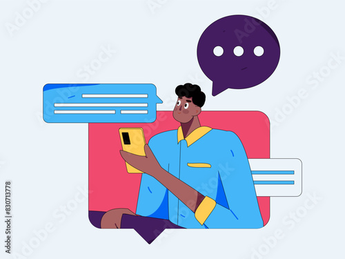 Virtual characters social communication concept business flat vector hand drawn illustration
