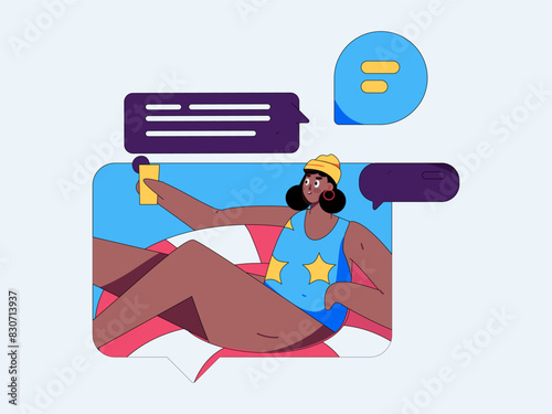 Virtual characters social communication concept business flat vector hand drawn illustration
