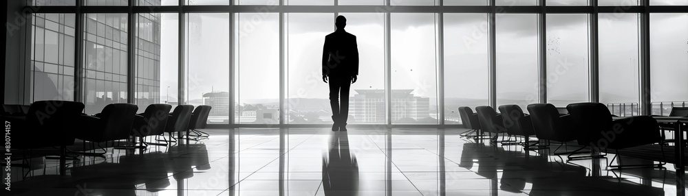 An office manager conducting an office tour, selective focus, employee onboarding theme, surreal, silhouette, office lobby backdrop An office manager conducting an office tour, selective focus, employee onboarding theme, surreal, silhouette, office lobby backdrop