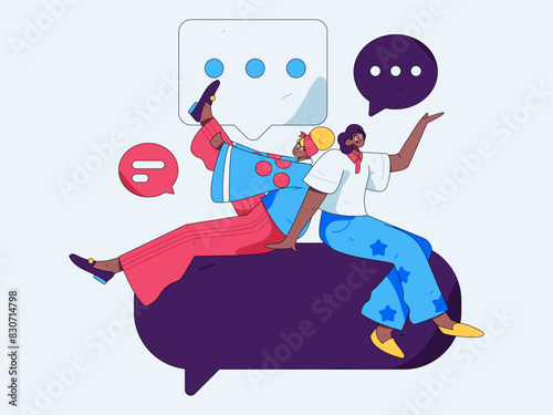 Virtual characters social communication concept business flat vector hand drawn illustration
