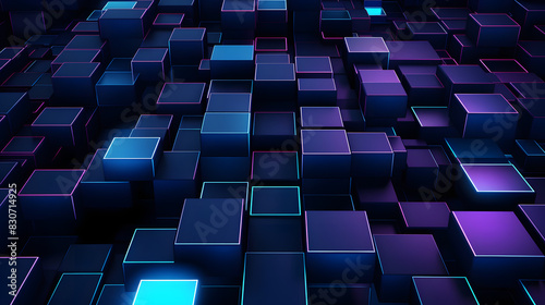 Digital blue and purple squares and dots abstract graphics poster background