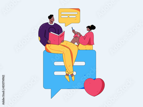 Virtual characters social communication concept business flat vector hand drawn illustration
