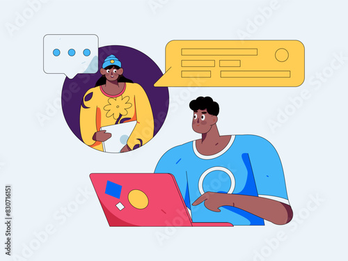 Virtual characters social communication concept business flat vector hand drawn illustration
