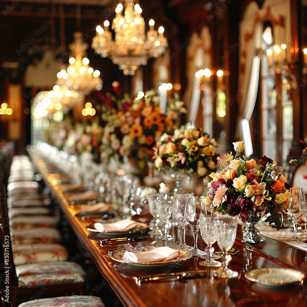 Luxurious Banquet Hall Set for a Formal Event Luxurious Banquet Hall Set for a Formal Event