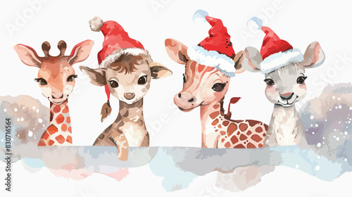 Watercolor Illustration Four of cute baby safari animal © Tech