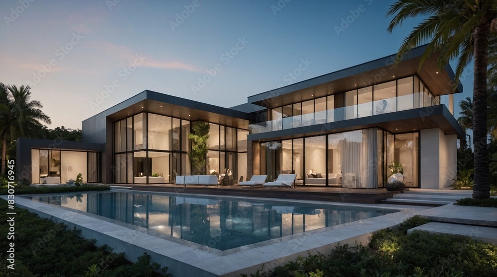 A stunningly sleek and contemporary modern villa, exuding sophistication and luxury with its clean lines and cutting-edge architectural design A stunningly sleek and contemporary modern villa, exuding sophistication and luxury with its clean lines and cutting-edge architectural design