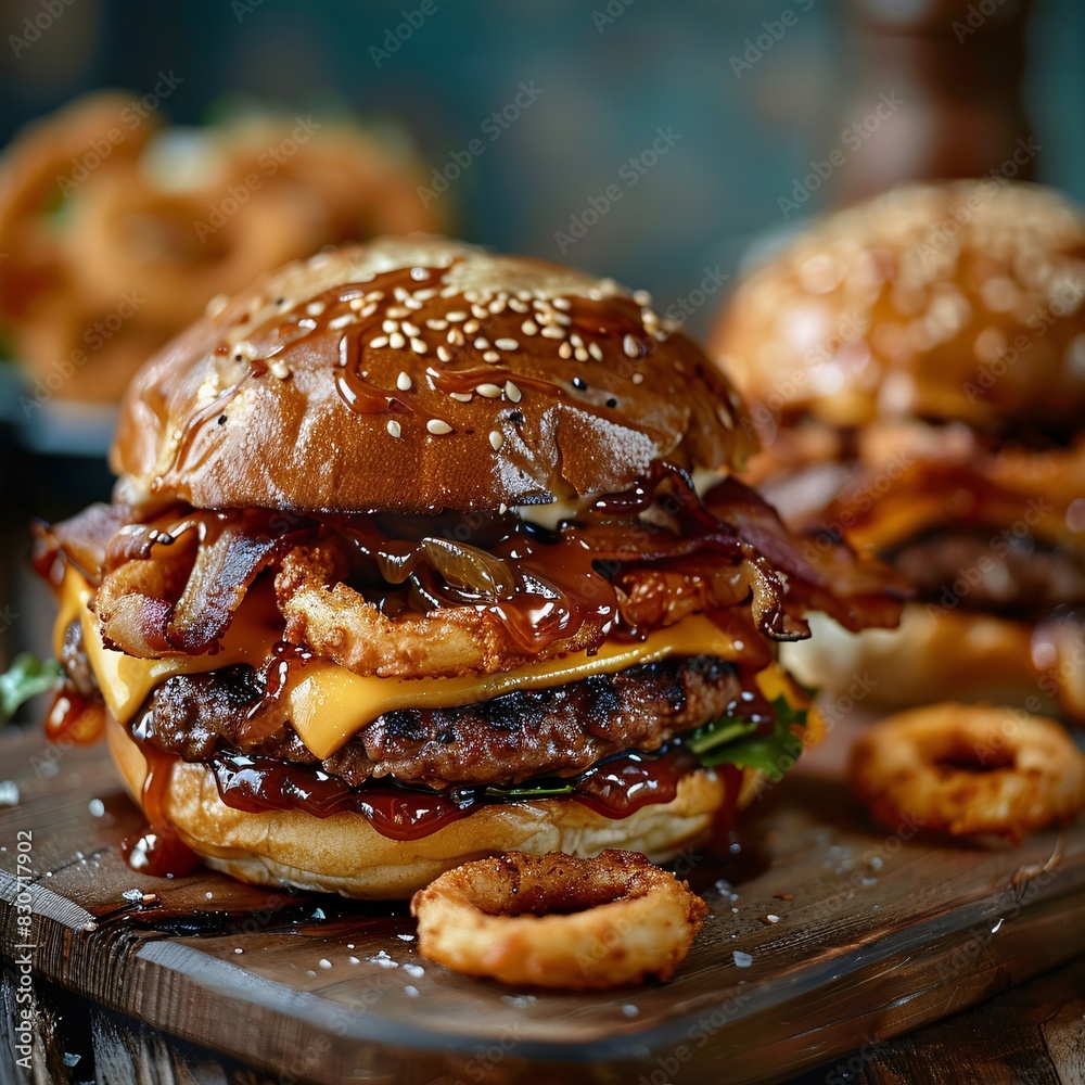 Gourmet Burger with Bacon and Onion Rings Gourmet Burger with Bacon and Onion Rings