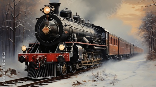 A Steam Train Chugging Through a Snow Covered Forest