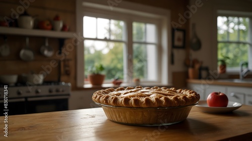 The aroma of freshly baked apple pie wafting through a cozy kitchen ai_generated photo