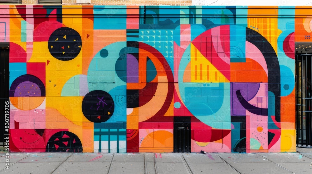 A vibrant street art mural with bold colors and abstract shapes, representing urban creativity and expression. A vibrant street art mural with bold colors and abstract shapes, representing urban creativity and expression.