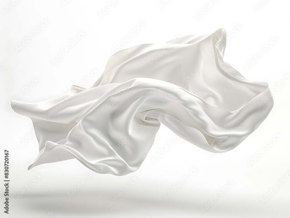 Floating elegant white fabric on a white background