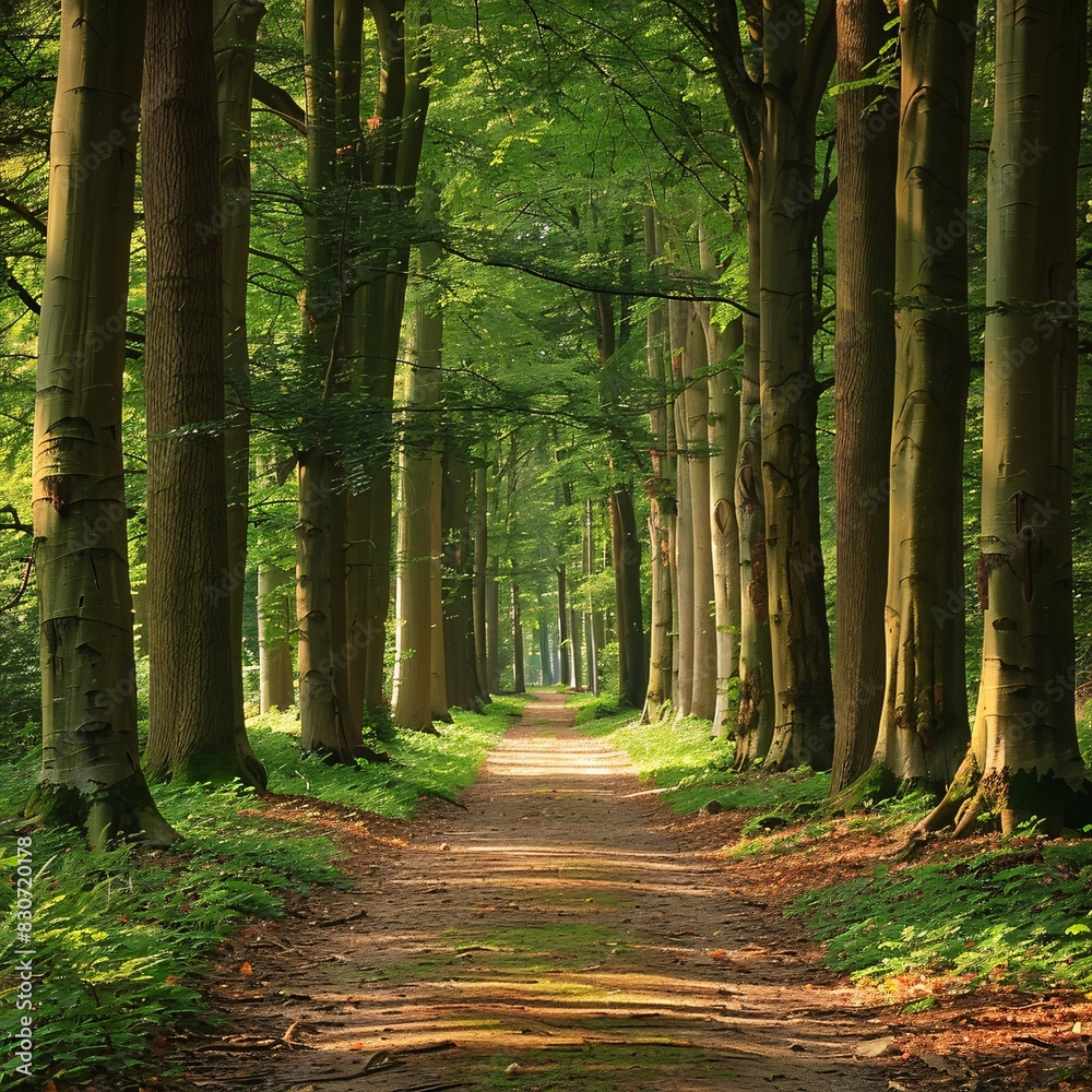 Fototapeta premium Serene Forest Path: A Tranquil Woodland Walkway