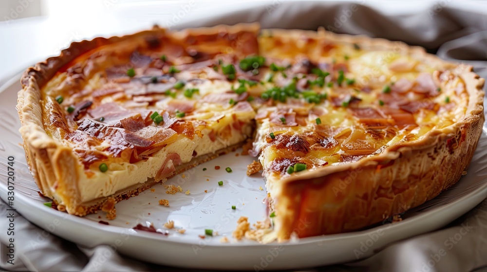 Close-up of a slice of quiche Lorraine on a plate. Close-up of a slice of quiche Lorraine on a plate.