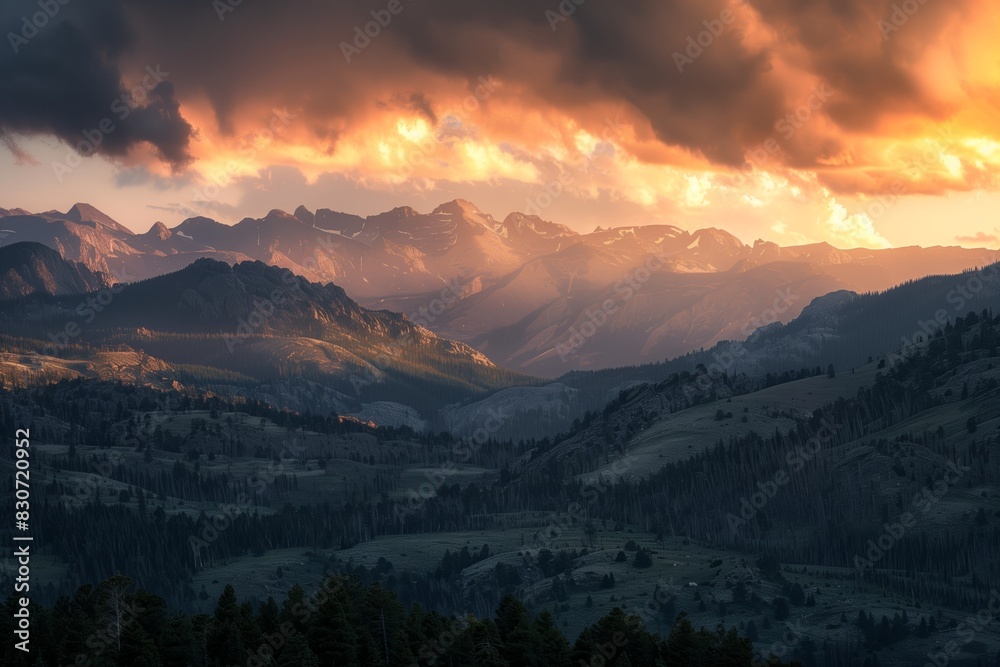 Wilderness Rocky Mountains Sunset Landscape View Wilderness Rocky Mountains Sunset Landscape View