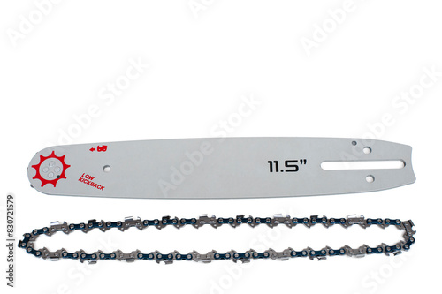 Chainsaw chain with bars isolated on white background.