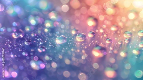 Abstract visualization of water droplets  emphasizing their clarity  purity  and the way they refract light  using a spectrum of colors against a bright  luminous background  ai generated